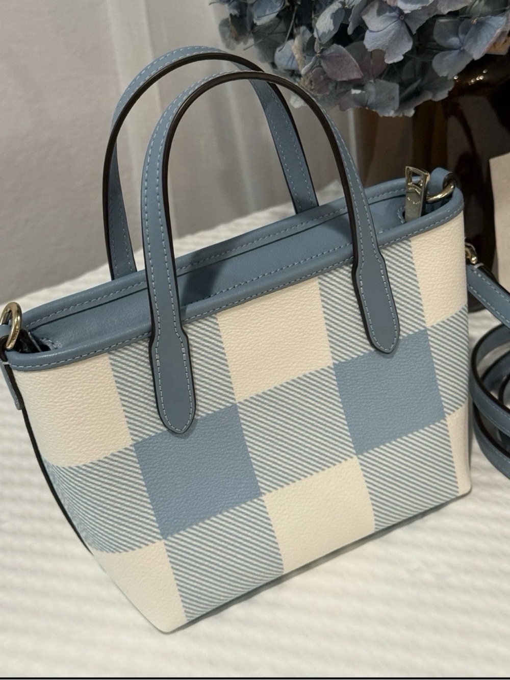 Coach City Mini Tote Bag With Gingham Print And Charm NWT CEU32 - Picture 3 of 3